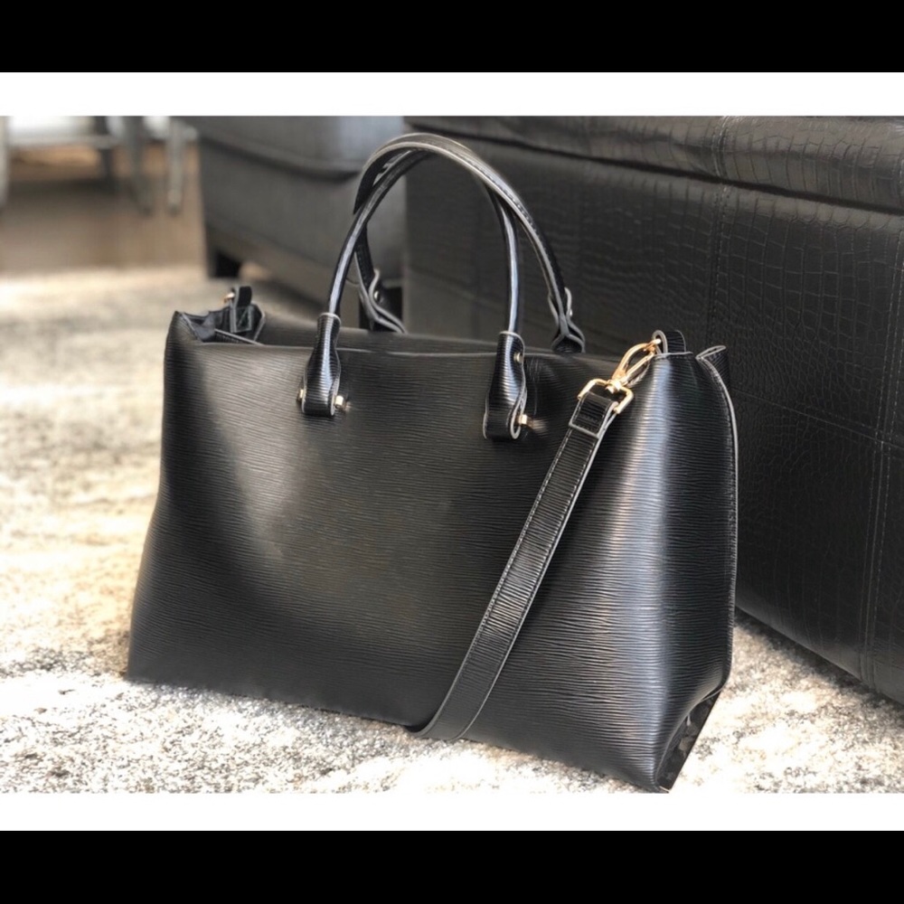 Black leather work laptop bag